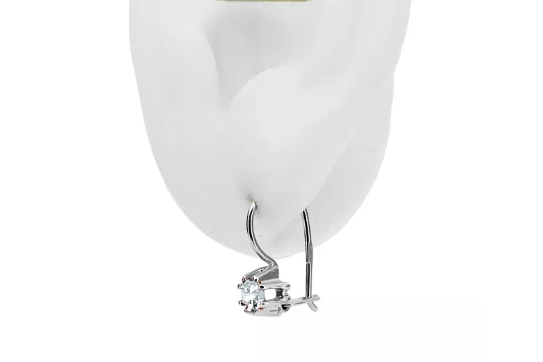 Argent sterling 925 14k 583 Zircon des boucles d'oreilles vec053s Russe Soviétique URSS Style vintage Art Deco style